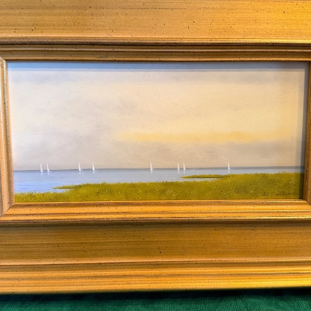 Framed Landscape Painting with Sailboats “Jersey Shore Meadows” - Picture 2 of 3